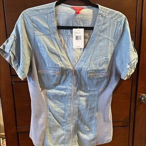 GUESS Light Blue Button Down Women's Shirt